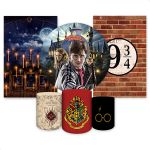 Kit Capa Painel Redondo + 2 unid Capa Retangular + Trio Capas Cilindros Tema Harry Potter 4111