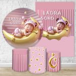 Kit Capa Painel Redondo + Capa Retangular + Trio Capas Cilindros Tema Chá de Bebê 4221