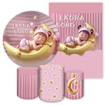 Kit Capa Painel Redondo + Capa Retangular + Trio Capas Cilindros Tema Chá de Bebê 4221