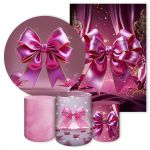 Kit Capa Painel Redondo + Capa Retangular + Trio Capas Cilindros Tema Laço 4224