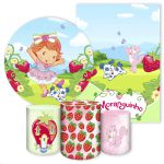 Kit Capa Painel Redondo + Capa Retangular + Trio Capas Cilindros Tema Moranguinho 4631