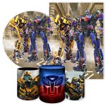 Kit 5 Peças Capa Redonda + Capa Retangular + Trio Capas Cilindros Sublimados Tema Transformers 