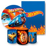 Kit 5 Peças Capa Redonda + Capa Retangular + Trio Capas Cilindros Sublimados Tema Hot Wheels 7