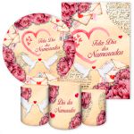 Kit Capa Painel Redondo + Capa Retangular + Trio Capas Cilindros Tema Dia dos Namorados 7053