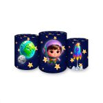 Trio Capas Cilindros Sublimados Tema Astronauta Baby Menino Azul 2227