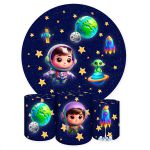Capa Painel + Trio Capas Cilindros Sublimados Tema Astronauta Baby Menino Azul 2227