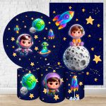 Kit 5 Peças Capa Redonda + Capa Retangular + Trio Capas Cilindros Sublimados Tema Astronauta Baby Menino Azul 2227