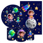 Kit 5 Peças Capa Redonda + Capa Retangular + Trio Capas Cilindros Sublimados Tema Astronauta Baby Menino Azul 2227
