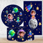 Kit 5 Peças Capa Redonda + Capa Retangular + Trio Capas Cilindros Sublimados Tema Astronauta Baby Menino Azul 2227