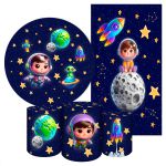 Kit 5 Peças Capa Redonda + Capa Retangular + Trio Capas Cilindros Sublimados Tema Astronauta Baby Menino Azul 2227