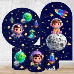Kit 5 peças Capa Romano Veste Fácil+ Capa Redonda+ Trio Capas Cilindro Sublimados Tema Astronauta Baby Menino Azul 2227