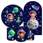 Kit 5 peças Capa Romano Veste Fácil+ Capa Redonda+ Trio Capas Cilindro Sublimados Tema Astronauta Baby Menino Azul 2227