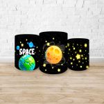 Trio Capas Cilindros Sublimados Tema Astronauta Baby Menino Fundo preto 2228