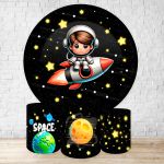 Capa Painel + Trio Capas Cilindros Sublimados Tema Astronauta Baby Menino Fundo Preto 2228