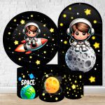 Kit 5 peças Capa Romano Veste Fácil+ Capa Redonda+ Trio Capas Cilindro Sublimados Tema Astronauta Baby Menino Fundo preto 2228