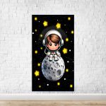 Capa Painel Retangular Sublimado Tema Astronauta Baby Menino Fundo preto 2228