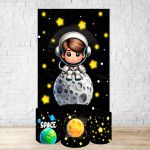 Capa Retangular + Trio Capas Cilindros Sublimados Tema Astronauta Baby Menino Fundo preto 2228