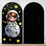 Capa Painel Romano Sublimado Tema Astronauta Baby Menino Fundo preto 2228