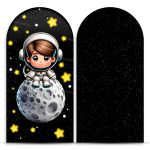 Capa Painel Romano Sublimado Tema Astronauta Baby Menino Fundo preto 2228