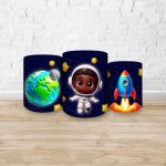 Trio Capas Cilindros Sublimados Tema Astronauta Baby Menino Azul Escuro 2229