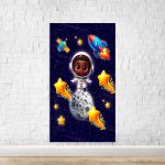 Capa Painel Retangular Sublimado Tema Astronauta Baby Menino Azul Escuro 2229