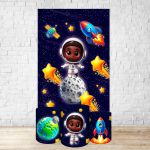 Capa Retangular + Trio Capas Cilindros Sublimados Tema Astronauta Baby Menino Azul Escuro 2229