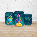 Trio Capas Cilindros Sublimados Tema Astronauta Baby Menino Azul 2728