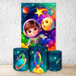 Capa Retangular + Trio Capas Cilindros Sublimados Tema Astronauta Baby Menino Azul 2728