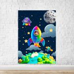 Capa Painel Retangular Sublimado Tema Astronauta Baby Menino Azul 2731