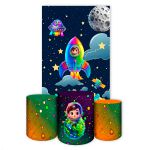 Capa Retangular + Trio Capas Cilindros Sublimados Tema Astronauta Baby Menino Azul 2731