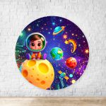 Capa Painel Redondo Sublimados Tema Astronauta Baby Menino 2727