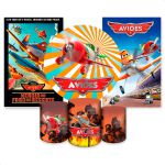 Kit Capa Painel Redondo + 2unid Capa Retangular + Trio Capas Cilindros Tema Aviões