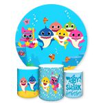 Capa Painel + Trio Capas Cilindros Sublimados Tema Baby Shark 754