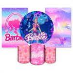 Kit Capa Painel Redondo + 2unid Capa Retangular + Trio Capas Cilindros Tema Barbie 2652