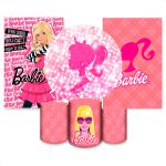 Kit Capa Painel Redondo + 2unid Capa Retangular + Trio Capas Cilindros Tema Barbie 2653