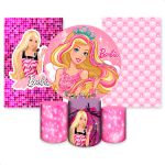 Kit Capa Painel Redondo + 2unid Capa Retangular + Trio Capas Cilindros Tema Barbie 2654
