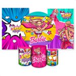 Kit Capa Painel Redondo + 2unid Capa Retangular + Trio Capas Cilindros Tema Barbie 2655