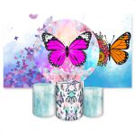 Kit Capa Painel Redondo + 2unid Capa Retangular + Trio Capas Cilindros Tema Borboletas 2554
