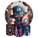 Capa Painel + Trio Capas Cilindros Sublimados Tema Capitão América 4008