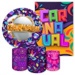 Kit 5 Peças Capa Redonda + Capa Retangular + Trio Capas Cilindros Sublimados Tema Carnaval 2574