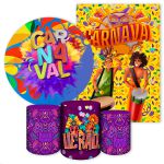 Kit 5 Peças Capa Redonda + Capa Retangular + Trio Capas Cilindros Sublimados Tema Carnaval 2575