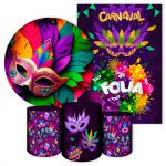 Kit 5 Peças Capa Redonda + Capa Retangular + Trio Capas Cilindros Sublimados Tema Carnaval 2579