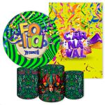 Kit 5 Peças Capa Redonda + Capa Retangular + Trio Capas Cilindros Sublimados Tema Carnaval 2580