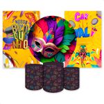 Kit Capa Painel Redondo + 2unid Capa Retangular + Trio Capas Cilindros Tema Carnaval 2576