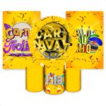 Kit Capa Painel Redondo + 2unid Capa Retangular + Trio Capas Cilindros Tema Carnaval 2577