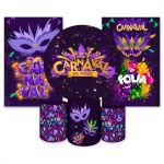 Kit Capa Painel Redondo + 2unid Capa Retangular + Trio Capas Cilindros Tema Carnaval 2578
