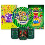 Kit Capa Painel Redondo + 2unid Capa Retangular + Trio Capas Cilindros Tema Carnaval 2580