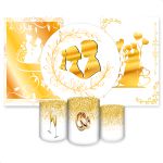 Kit Capa Painel Redondo + 2unid Capa Retangular + Trio Capas Cilindros Tema Casamento/ Noivado 2540