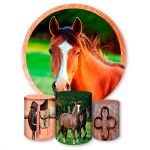 Capa Painel + Trio Capas Cilindros Sublimados Tema Cavalo 368