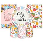 Kit Capa Painel Redondo + 2unid Capa Retangular + Trio Capas Cilindros Tema Chá de Cozinha 2559